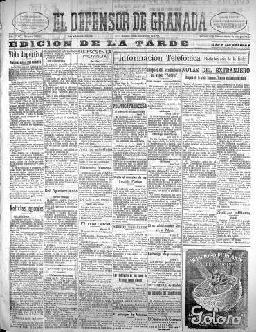 'El Defensor de Granada  : diario político independiente' - Año XLIX Número 25993 Ed. Tarde - 1928 Noviembre 15