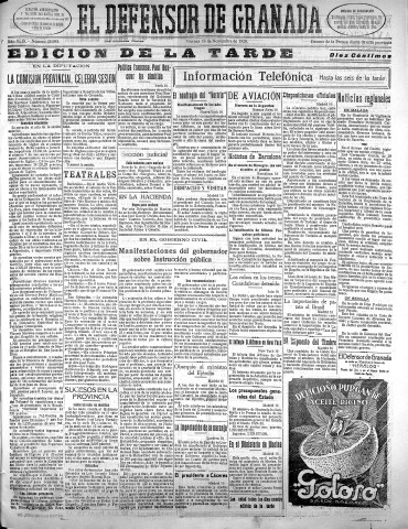'El Defensor de Granada  : diario político independiente' - Año XLIX Número 25995 Ed. Tarde - 1928 Noviembre 16