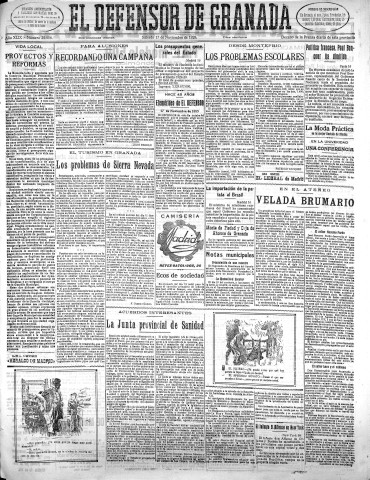 'El Defensor de Granada  : diario político independiente' - Año XLIX Número 25996 Ed. Mañana - 1928 Noviembre 17