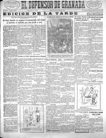'El Defensor de Granada  : diario político independiente' - Año XLIX Número 25999 Ed. Tarde - 1928 Noviembre 19