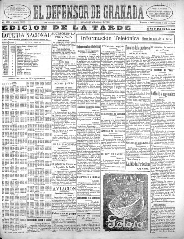 'El Defensor de Granada  : diario político independiente' - Año XLIX Número 26003 Ed. Tarde - 1928 Noviembre 21
