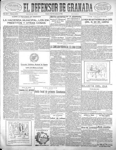 'El Defensor de Granada  : diario político independiente' - Año XLIX Número 26008 Ed. Mañana - 1928 Noviembre 24