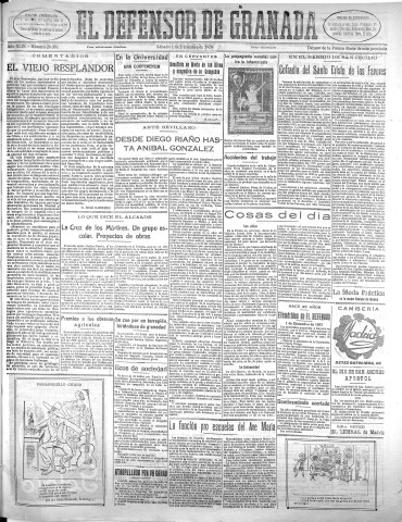 'El Defensor de Granada  : diario político independiente' - Año XLIX Número 26020 Ed. Mañana - 1928 Diciembre 01