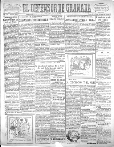 'El Defensor de Granada  : diario político independiente' - Año XLIX Número 26032 Ed. Mañana - 1928 Diciembre 08