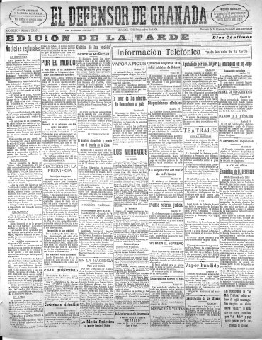 'El Defensor de Granada  : diario político independiente' - Año XLIX Número 26051 Ed. Tarde - 1928 Diciembre 19