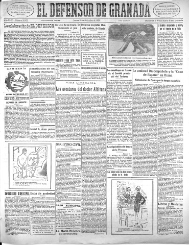 'El Defensor de Granada  : diario político independiente' - Año XLIX Número 26052 Ed. Mañana - 1928 Diciembre 20