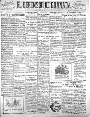 'El Defensor de Granada  : diario político independiente' - Año XLIX Número 26066 Ed. Mañana - 1928 Diciembre 29