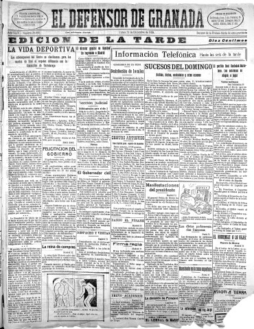 'El Defensor de Granada  : diario político independiente' - Año XLIX Número 26069 Ed. Tarde - 1928 Diciembre 31