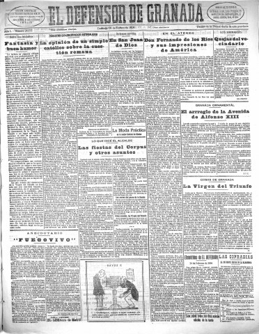 'El Defensor de Granada  : diario político independiente' - Año L Número 26172 Ed. Mañana - 1929 Febrero 24