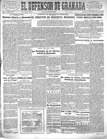 'El Defensor de Granada  : diario político independiente' - Año L Número 26178 Ed. Mañana - 1929 Febrero 28