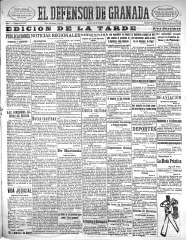 'El Defensor de Granada  : diario político independiente' - Año L Número 26179 Ed. Tarde - 1929 Febrero 28