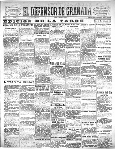 'El Defensor de Granada  : diario político independiente' - Año L Número 26187 Ed. Tarde - 1929 Marzo 05