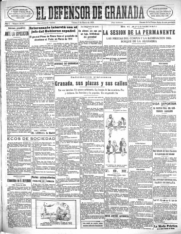 'El Defensor de Granada  : diario político independiente' - Año L Número 26192 Ed. Mañana - 1929 Marzo 08