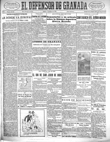 'El Defensor de Granada  : diario político independiente' - Año L Número 26194 Ed. Mañana - 1929 Marzo 09