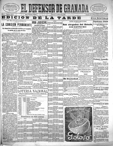 'El Defensor de Granada  : diario político independiente' - Año L Número 26215 Ed. Tarde - 1929 Marzo 21