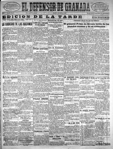 'El Defensor de Granada  : diario político independiente' - Año L Número 26241 Ed. Tarde - 1929 Abril 06
