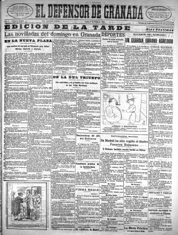 'El Defensor de Granada  : diario político independiente' - Año L Número 26243 Ed. Tarde - 1929 Abril 08