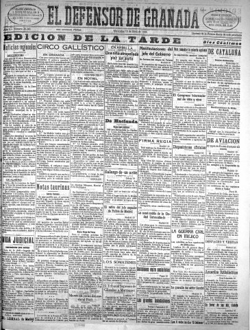 'El Defensor de Granada  : diario político independiente' - Año L Número 26248 Ed. Tarde - 1929 Abril 10