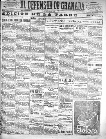 'El Defensor de Granada  : diario político independiente' - Año L Número 26252 Ed. Tarde - 1929 Abril 12