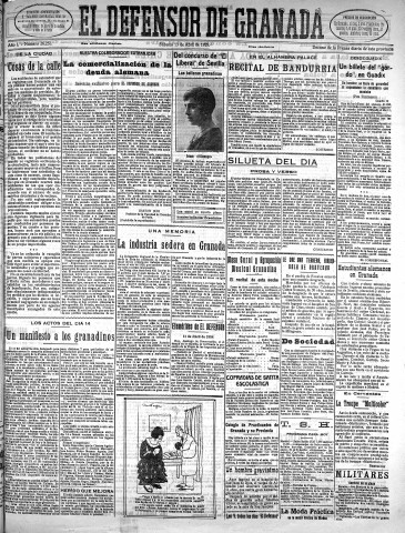 'El Defensor de Granada  : diario político independiente' - Año L Número 26253 Ed. Mañana - 1929 Abril 13