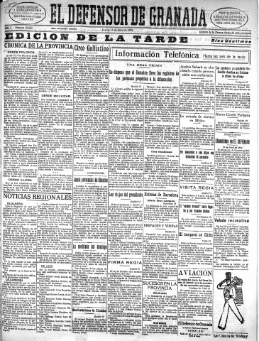 'El Defensor de Granada  : diario político independiente' - Año L Número 26261 Ed. Tarde - 1929 Abril 18