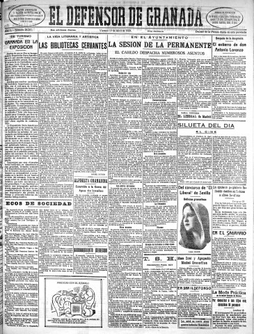 'El Defensor de Granada  : diario político independiente' - Año L Número 26262 Ed. Mañana - 1929 Abril 19