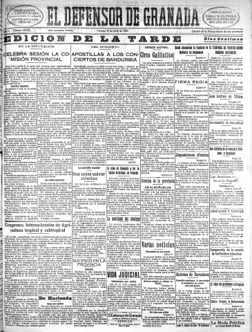 'El Defensor de Granada  : diario político independiente' - Año L Número 26262 Ed. Tarde - 1929 Abril 19