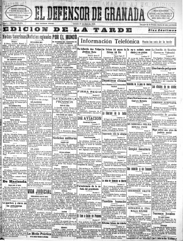 'El Defensor de Granada  : diario político independiente' - Año L Número 26276 Ed. Tarde - 1929 Abril 27