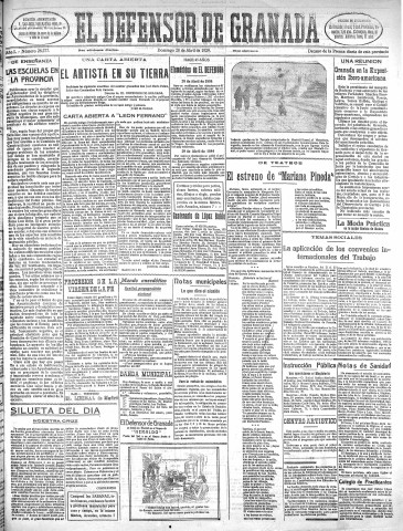 'El Defensor de Granada  : diario político independiente' - Año L Número 26277 Ed. Mañana - 1929 Abril 28