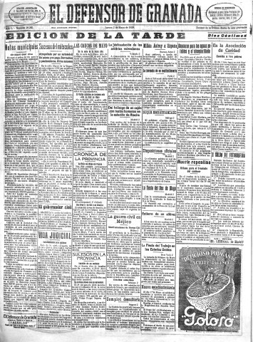 'El Defensor de Granada  : diario político independiente' - Año L Número 26282 Ed. Tarde - 1929 Mayo 02