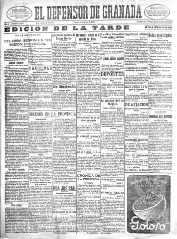 'El Defensor de Granada  : diario político independiente' - Año L Número 26284 Ed. Tarde - 1929 Mayo 03