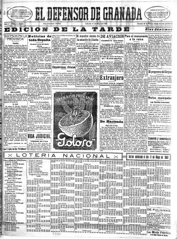 'El Defensor de Granada  : diario político independiente' - Año L Número 26298 Ed. Tarde - 1929 Mayo 11