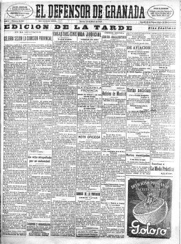 'El Defensor de Granada  : diario político independiente' - Año L Número 26301 Ed. Tarde - 1929 Mayo 14