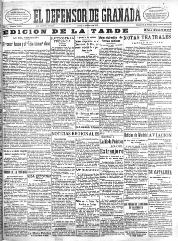 'El Defensor de Granada  : diario político independiente' - Año L Número 26303 Ed. Tarde - 1929 Mayo 16