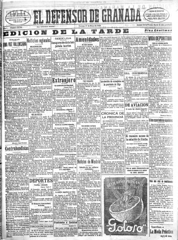 'El Defensor de Granada  : diario político independiente' - Año L Número 26304 Ed. Tarde - 1929 Mayo 17