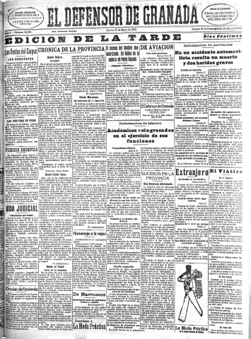 'El Defensor de Granada  : diario político independiente' - Año L Número 26309 Ed. Tarde - 1929 Mayo 23