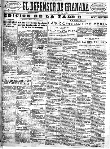 'El Defensor de Granada  : diario político independiente' - Año L Número 26331 Ed. Tarde - 1929 Mayo 31