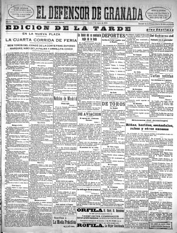 'El Defensor de Granada  : diario político independiente' - Año L Número 26335 Ed. Tarde - 1929 Junio 03