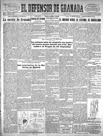 'El Defensor de Granada  : diario político independiente' - Año L Número 26336 Ed. Mañana - 1929 Junio 04