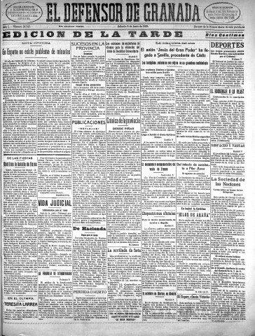 'El Defensor de Granada  : diario político independiente' - Año L Número 26345 Ed. Tarde - 1929 Junio 08