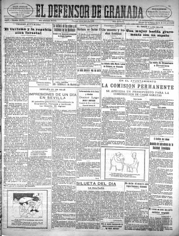 'El Defensor de Granada  : diario político independiente' - Año L Número 26354 Ed. Mañana - 1929 Junio 14