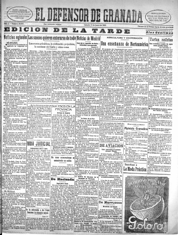 'El Defensor de Granada  : diario político independiente' - Año L Número 26357 Ed. Tarde - 1929 Junio 15