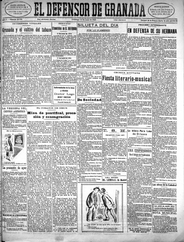 'El Defensor de Granada  : diario político independiente' - Año L Número 26358 Ed. Mañana - 1929 Junio 16