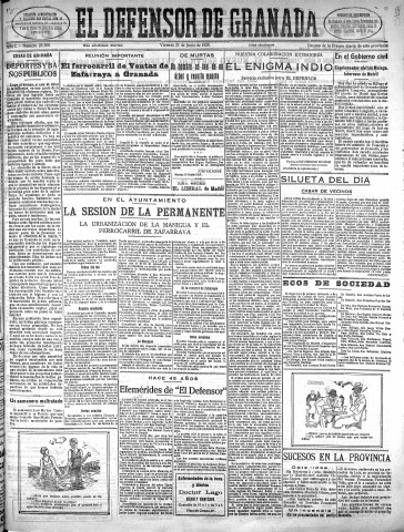 'El Defensor de Granada  : diario político independiente' - Año L Número 26366 Ed. Mañana - 1929 Junio 21