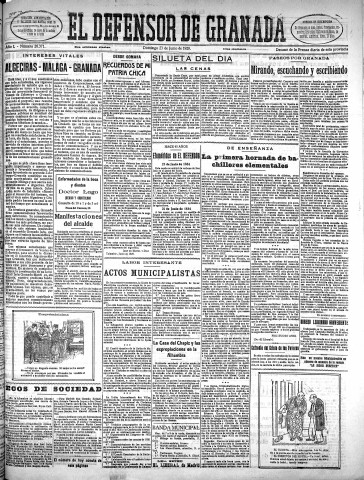 'El Defensor de Granada  : diario político independiente' - Año L Número 26371 Ed. Mañana - 1929 Junio 23