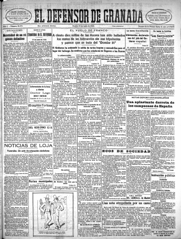 'El Defensor de Granada  : diario político independiente' - Año L Número 26373 Ed. Mañana - 1929 Junio 25