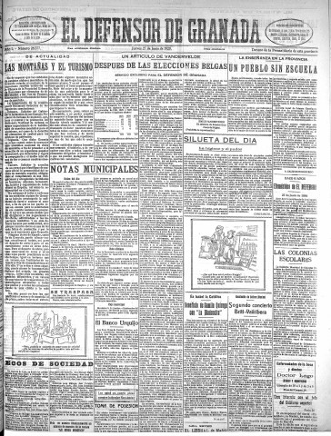 'El Defensor de Granada  : diario político independiente' - Año L Número 26377 Ed. Mañana - 1929 Junio 27