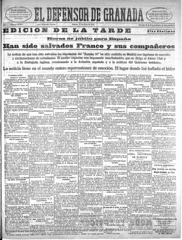 'El Defensor de Granada  : diario político independiente' - Año L Número 26382 Ed. Tarde - 1929 Junio 29