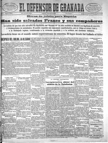 'El Defensor de Granada  : diario político independiente' - Año L Número 26383 Ed. Mañana - 1929 Junio 30