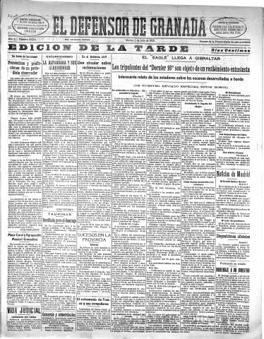 'El Defensor de Granada  : diario político independiente' - Año L Número 26386 Ed. Tarde - 1929 Julio 02